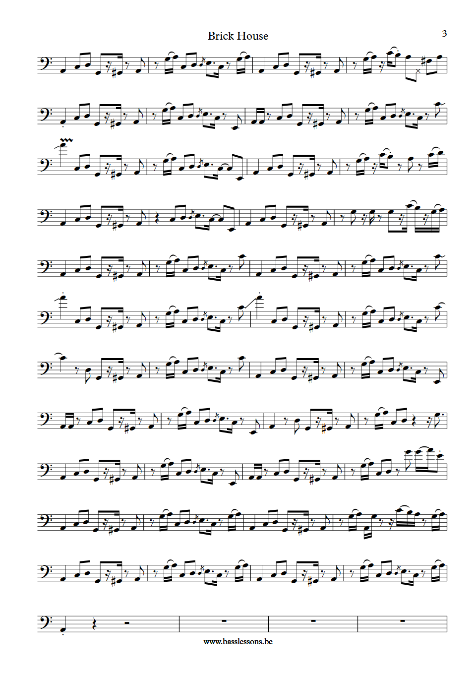 Commodores Brick house Ronald La Pread bass transcription part 3