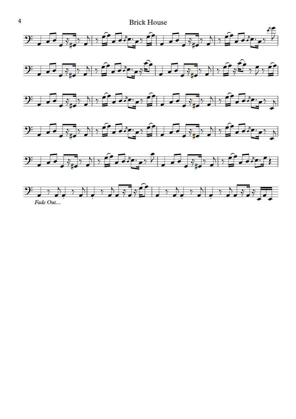 Commodores Brick house Ronald La Pread bass transcription part 4