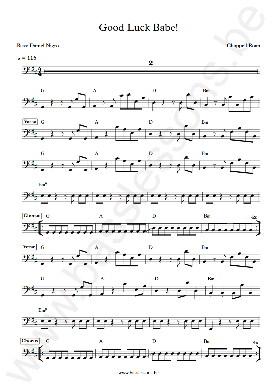 Chappell Roan Good Luck Babe! Daniel Nigro Bass Transcription