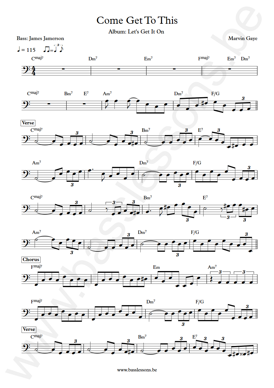 Marvin Gaye Come Get To This James Jamerson Bass Transcription