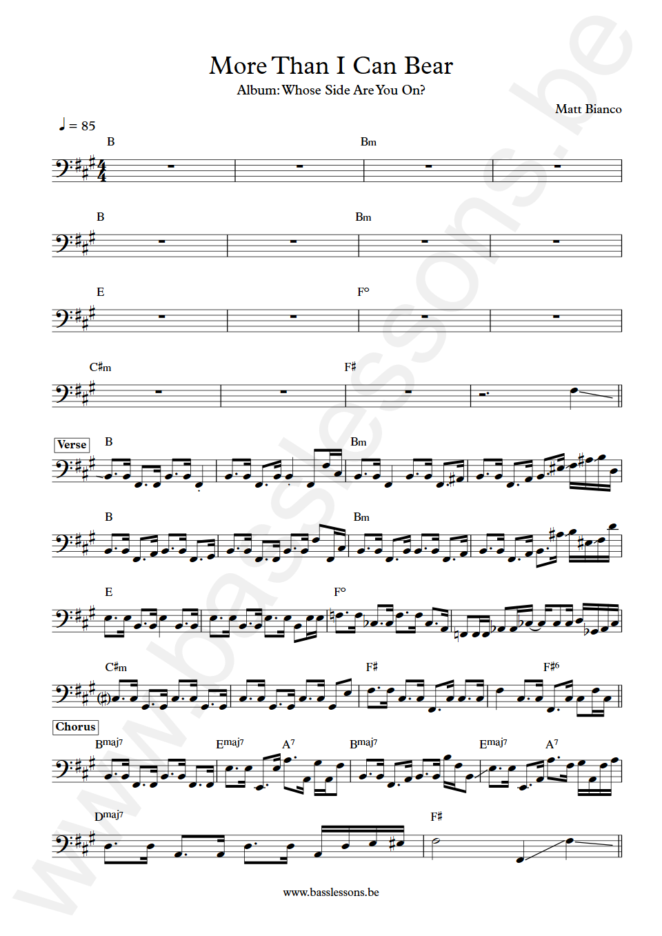 Matt Bianco  More Than I Can Bear Bass Transcription