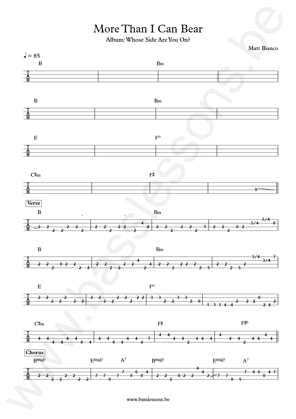 Matt Bianco  More Than I Can Bear Bass Tabs