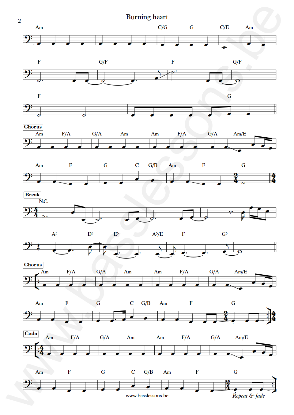 Survivor Burning heart Stephan Ellis Bass Transcription part 2