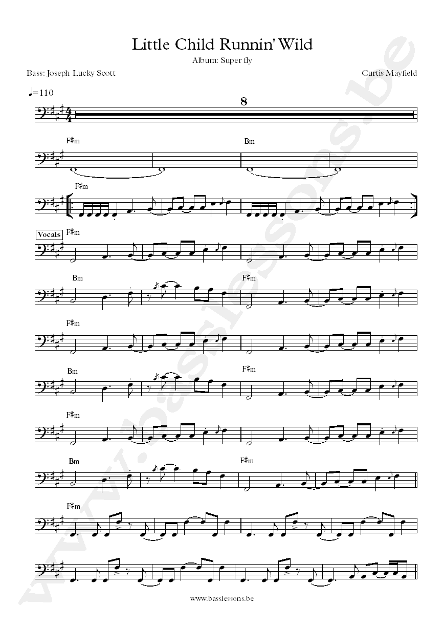 Curtis mayfield little child running wild joseph lucky scott bass transcription