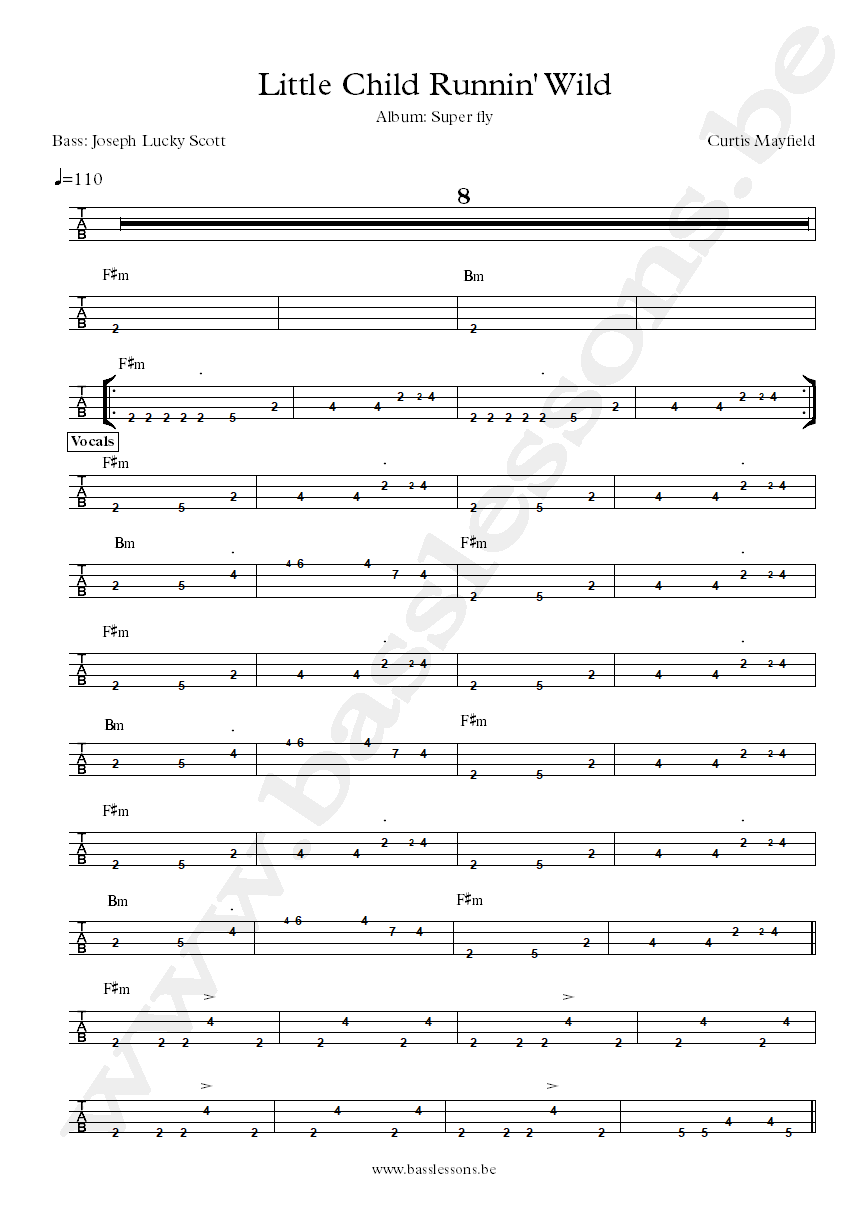 Curtis mayfield little child running wild joseph lucky scott bass tab