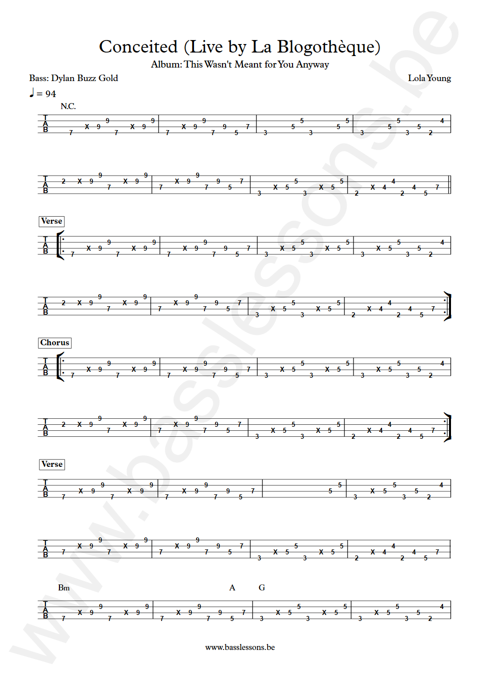 Lola Young Conceited Dylan Buzz Gold Bass Tab