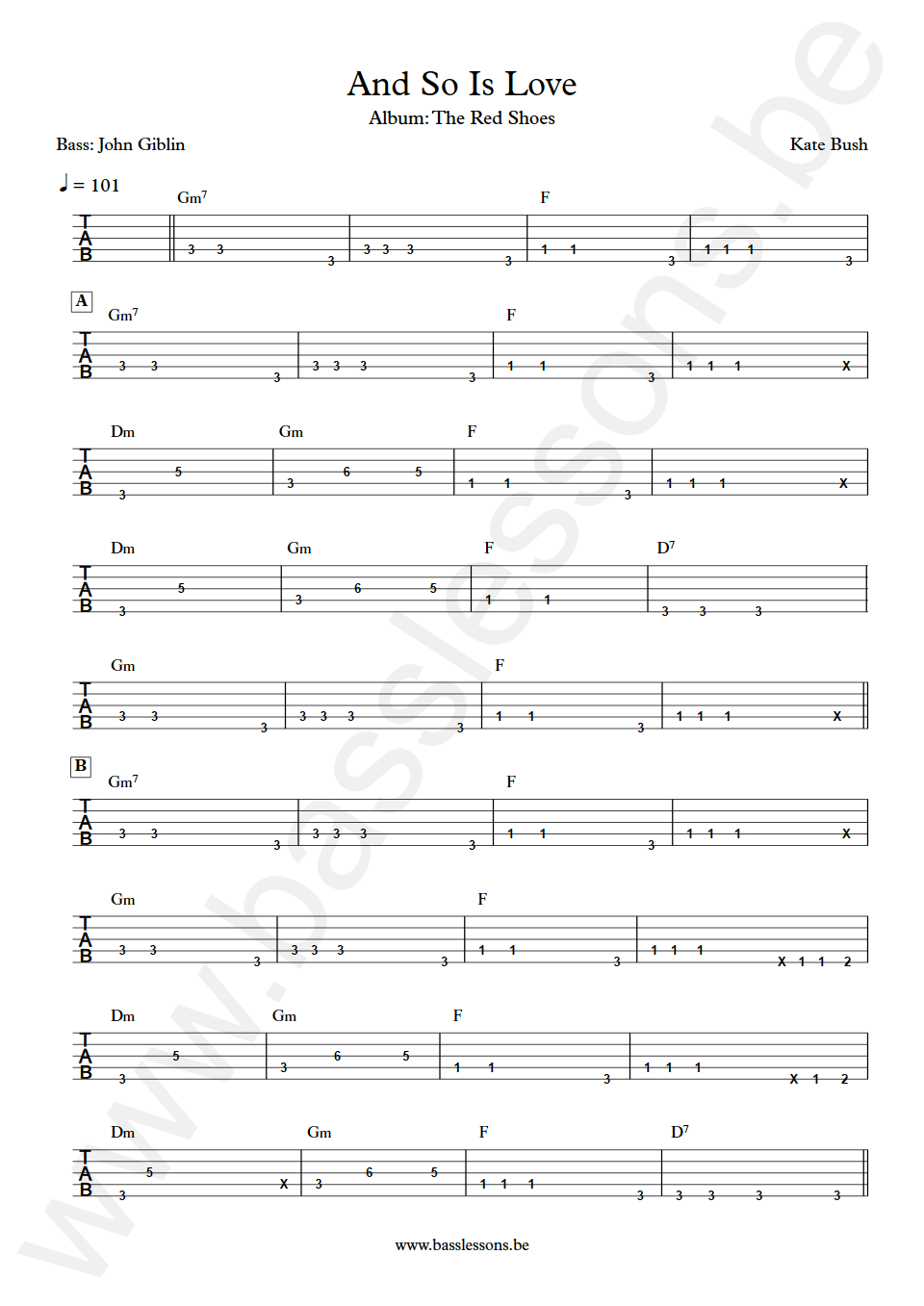 Kate Bush - And So Is Love - John Giblin Bass Tabs