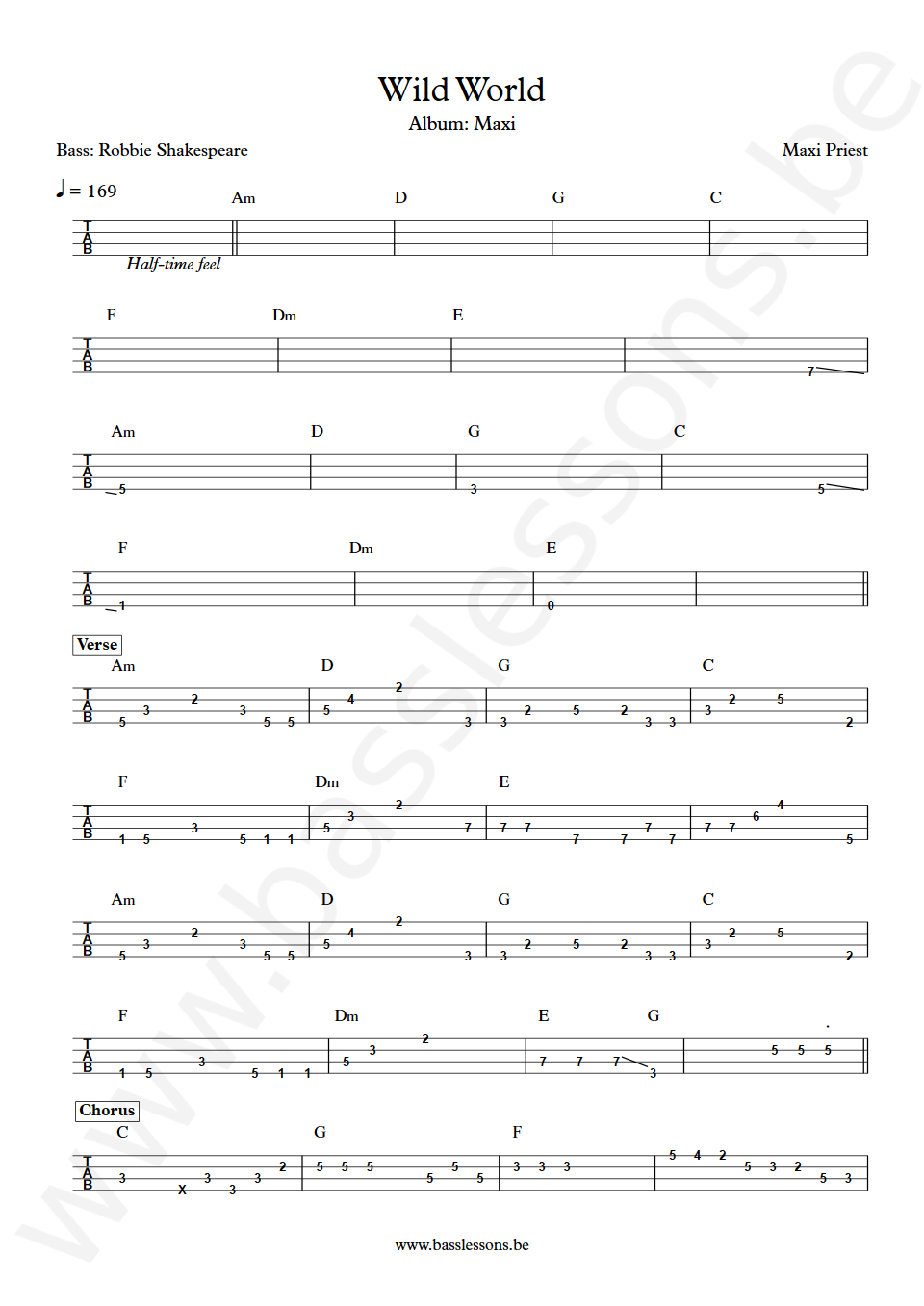 Maxi Priest Wild World Robbie Shakespeare Bass Tabs