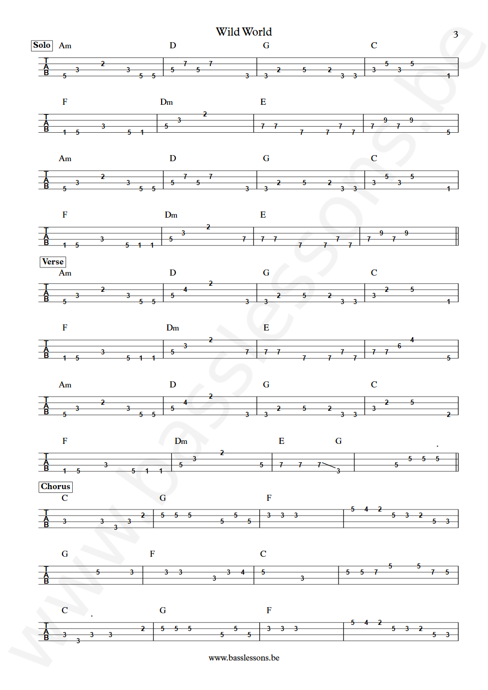 Maxi Priest Wild World Robbie Shakespeare Bass Tabs part 3