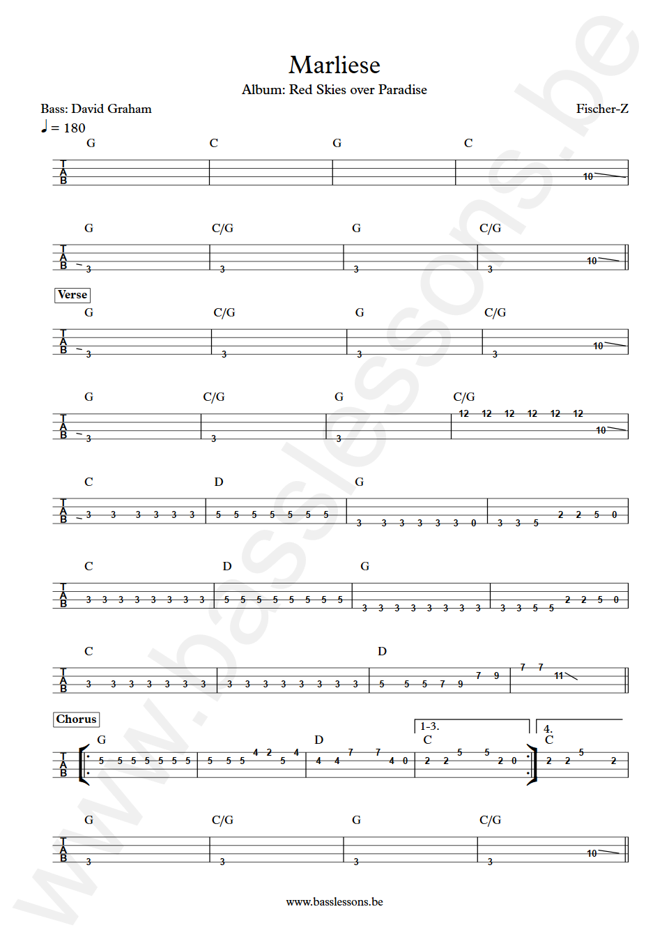 Fischer-Z Marliese David Graham Bass Tabs