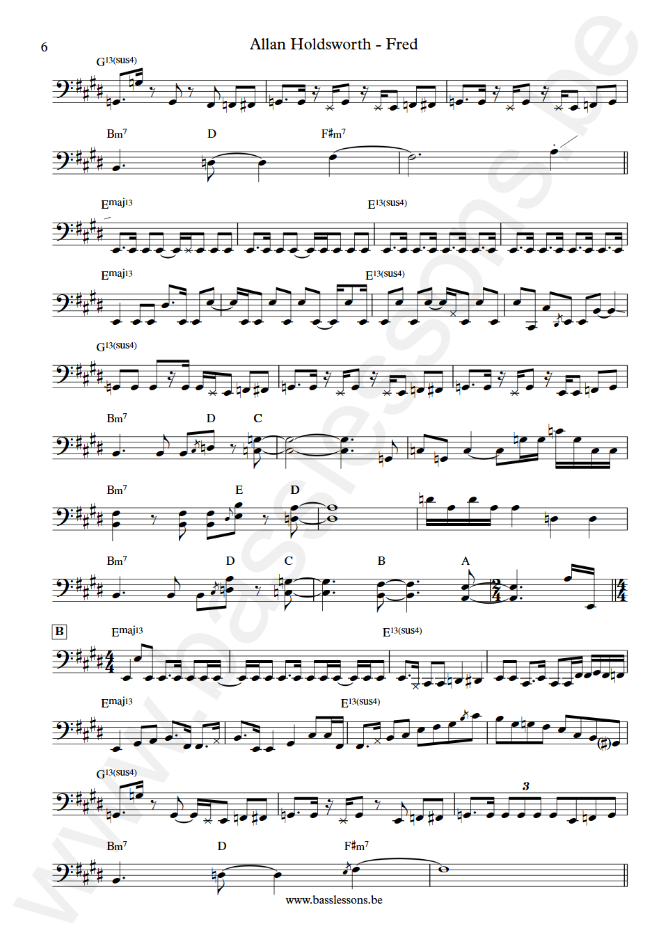 Allan Holdsworth Fred Jimmy Haslip Bass Transcription part 6