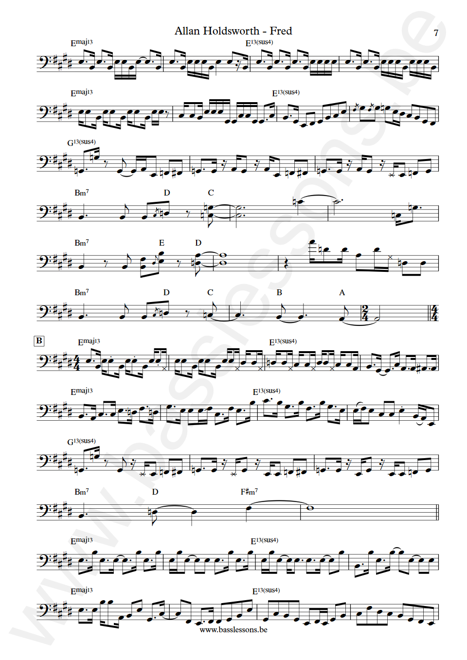 Allan Holdsworth Fred Jimmy Haslip Bass Transcription part 7