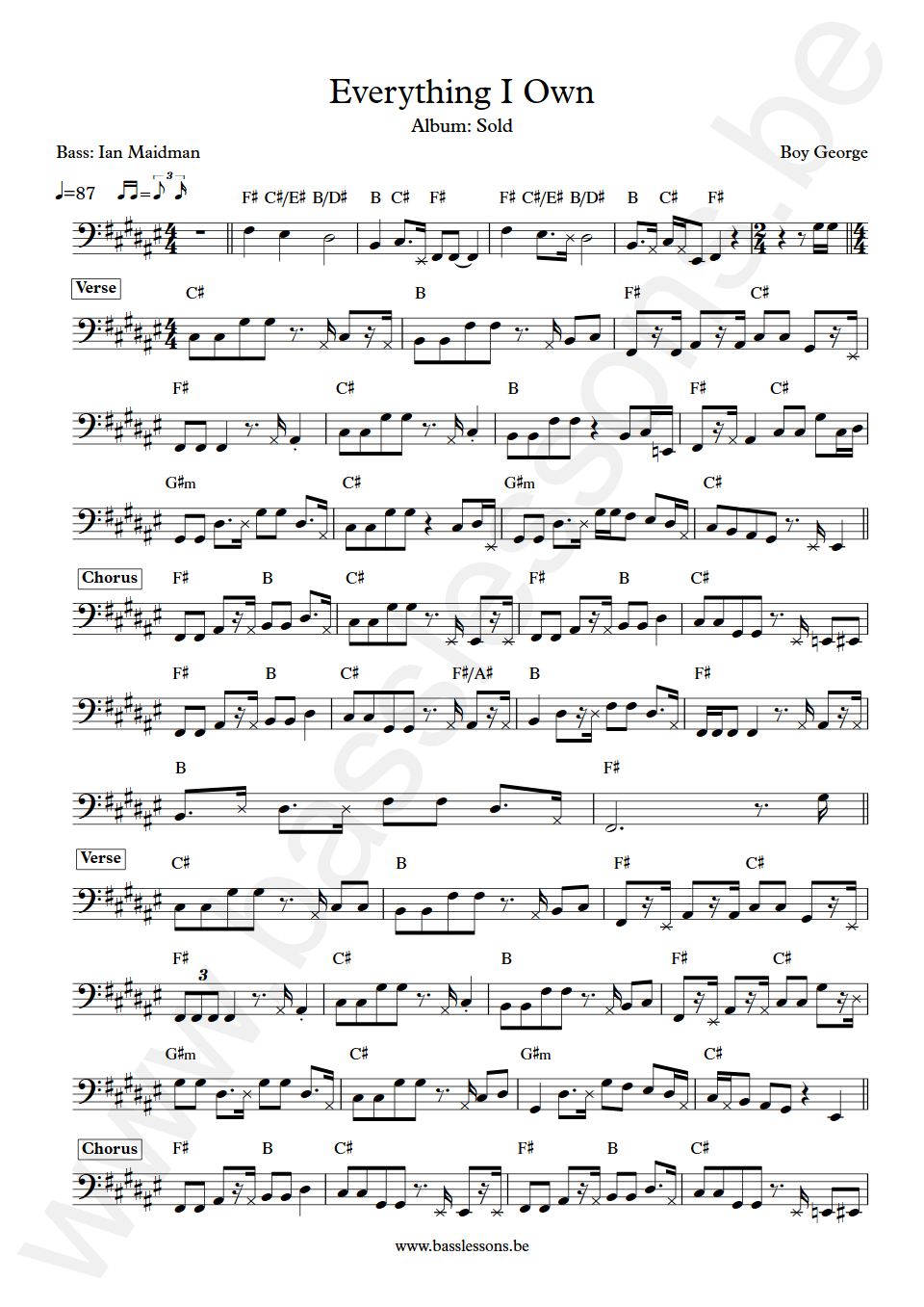 Boy George Everything I Own Ian Maidman Bass Transcription