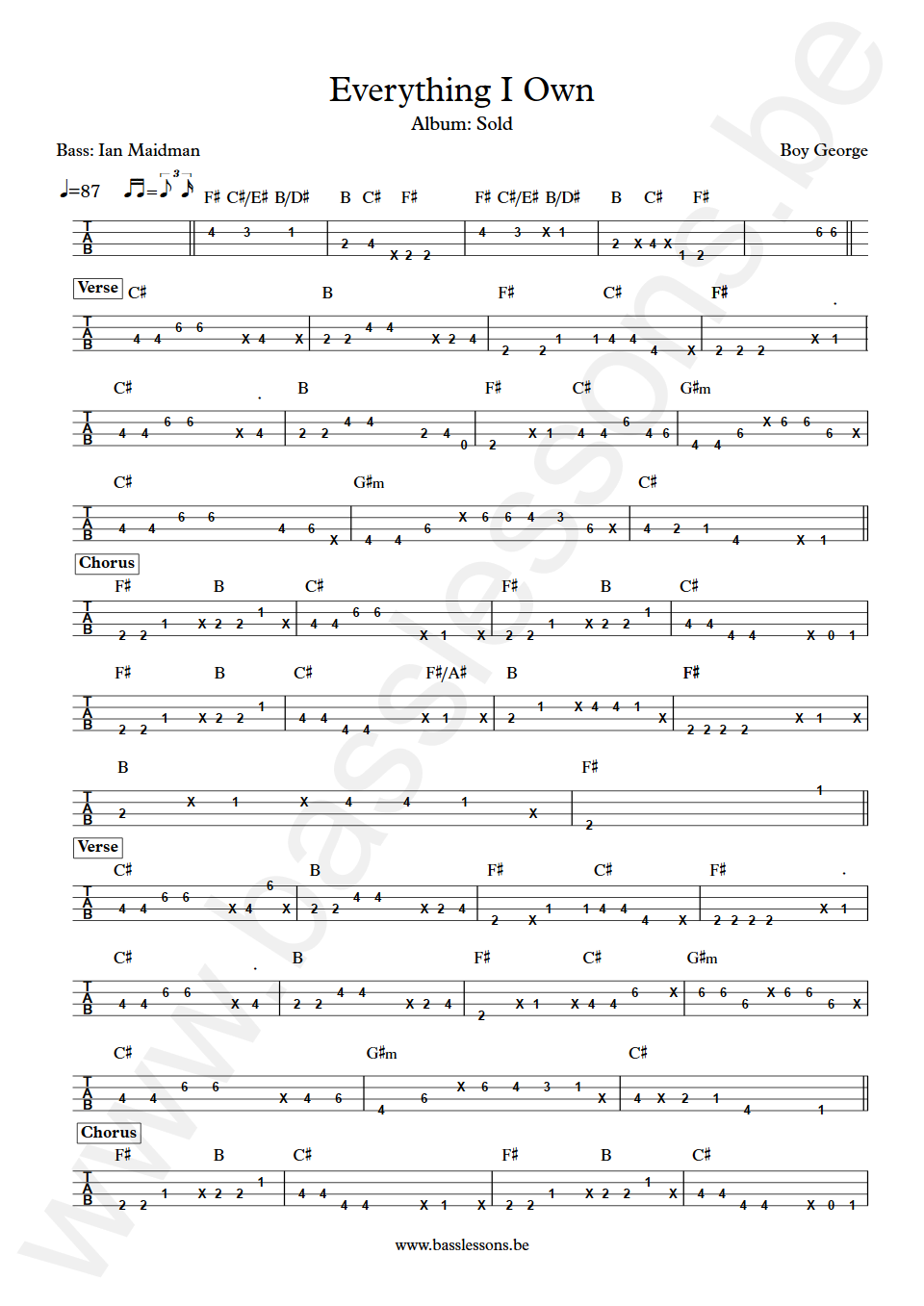 Boy George Everything I Own Ian Maidman Bass Tabs