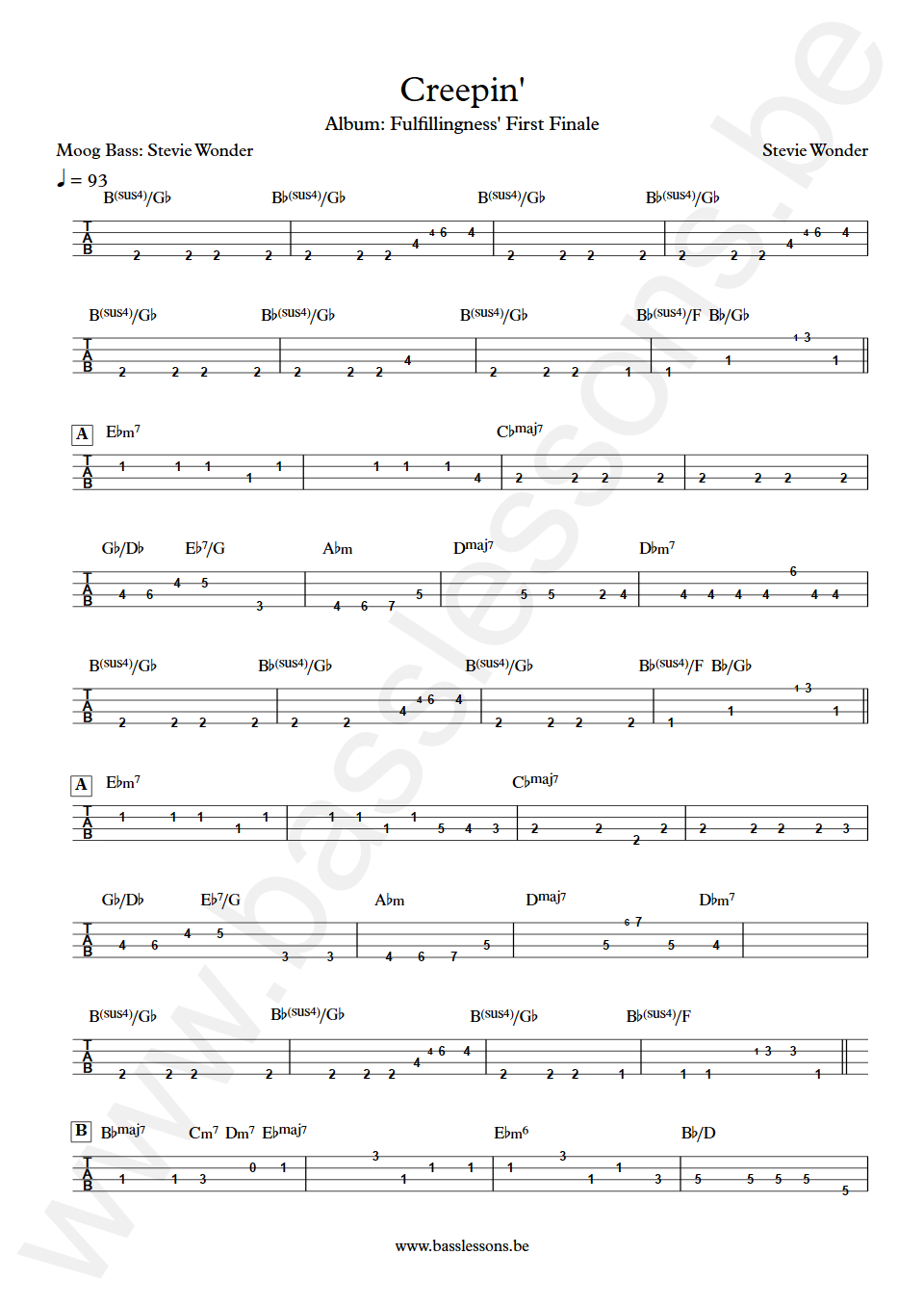 Stevie Wonder creepin Bass Tabs