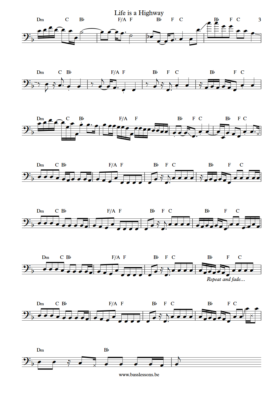 Rascal Flatts Life Is A Highway Jay DeMarcus bass transcription part 3