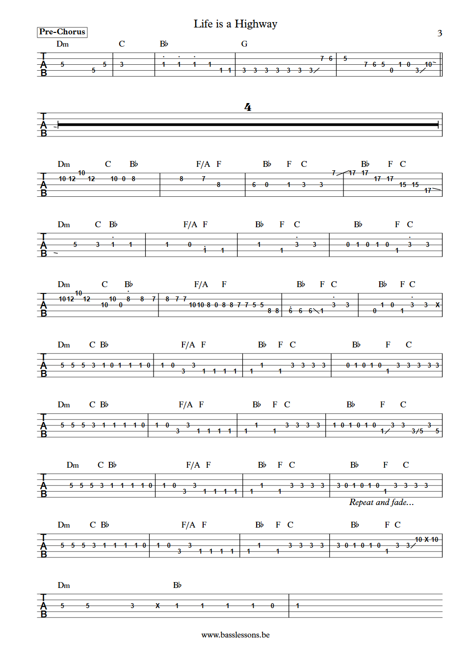 Rascal Flatts Life Is A Highway Jay DeMarcus bass tab part 3