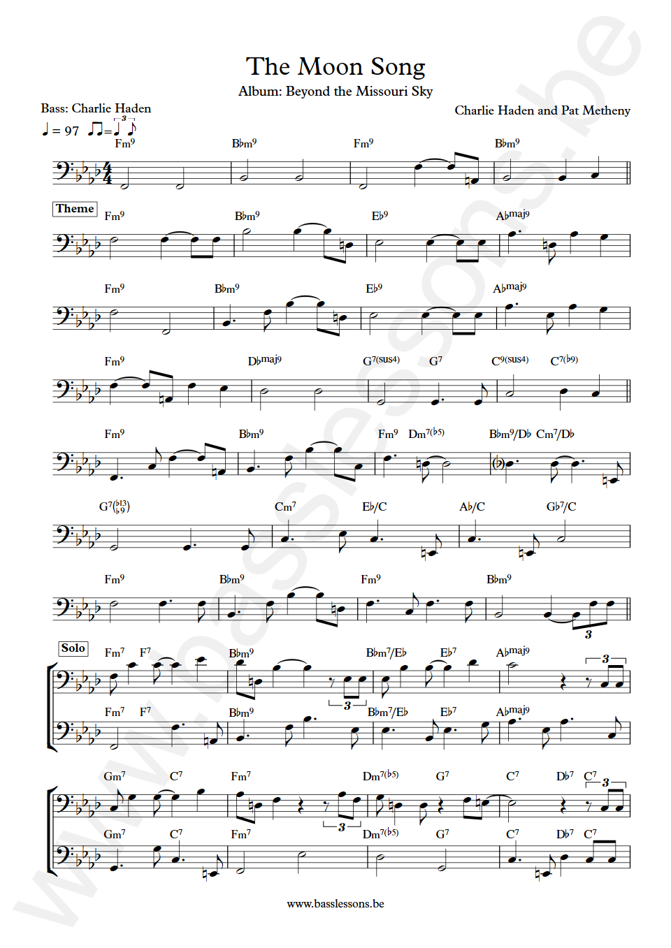 Charlie Haden and Pat Metheny The Moon Song Charlie Haden Bass Transcription
