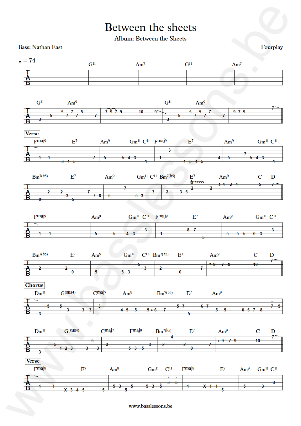 Fourplay Between the sheets Nathan East Bass Tabs