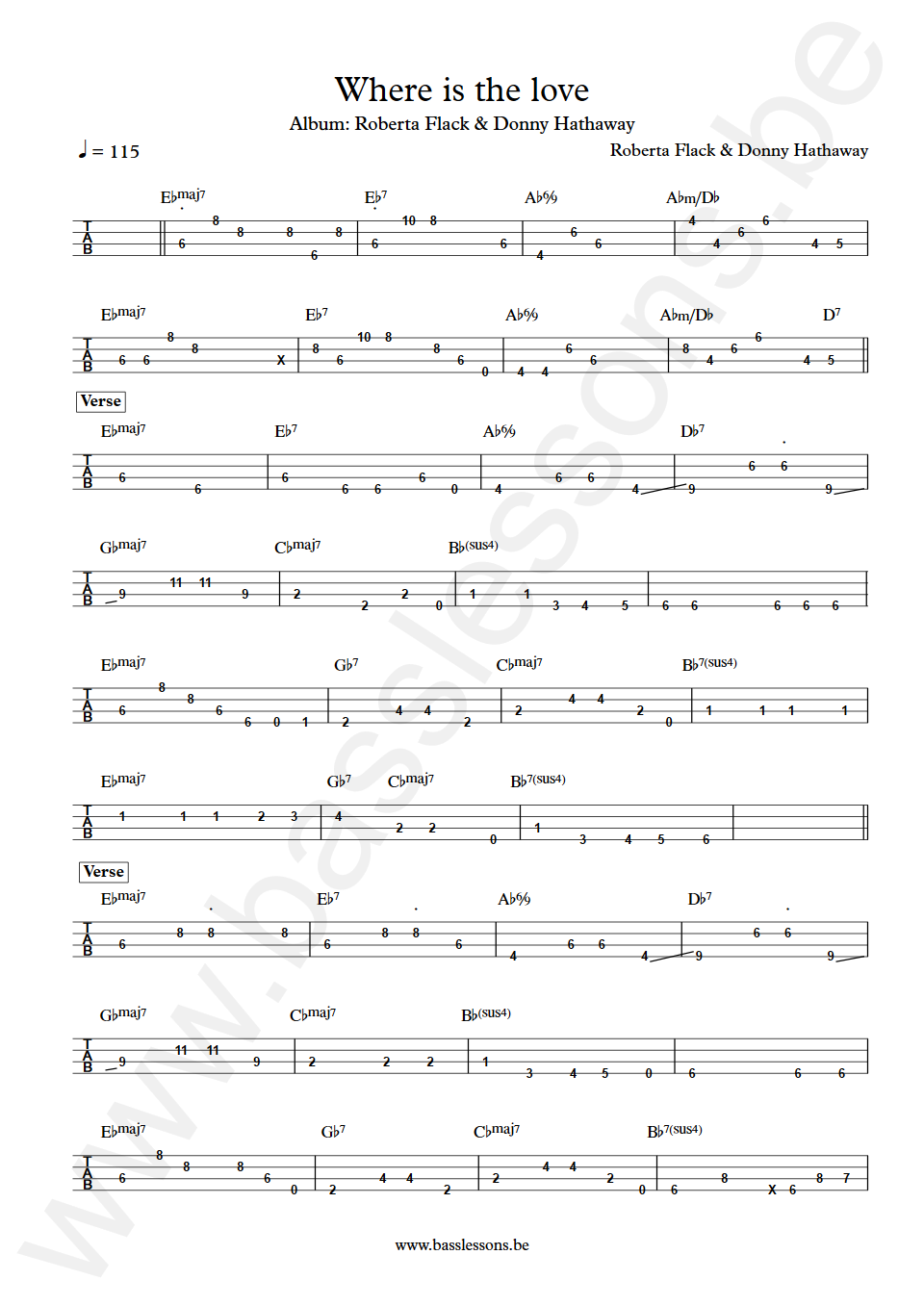 Roberta Flack & Donny Hathaway Where is the love Bass Tabs