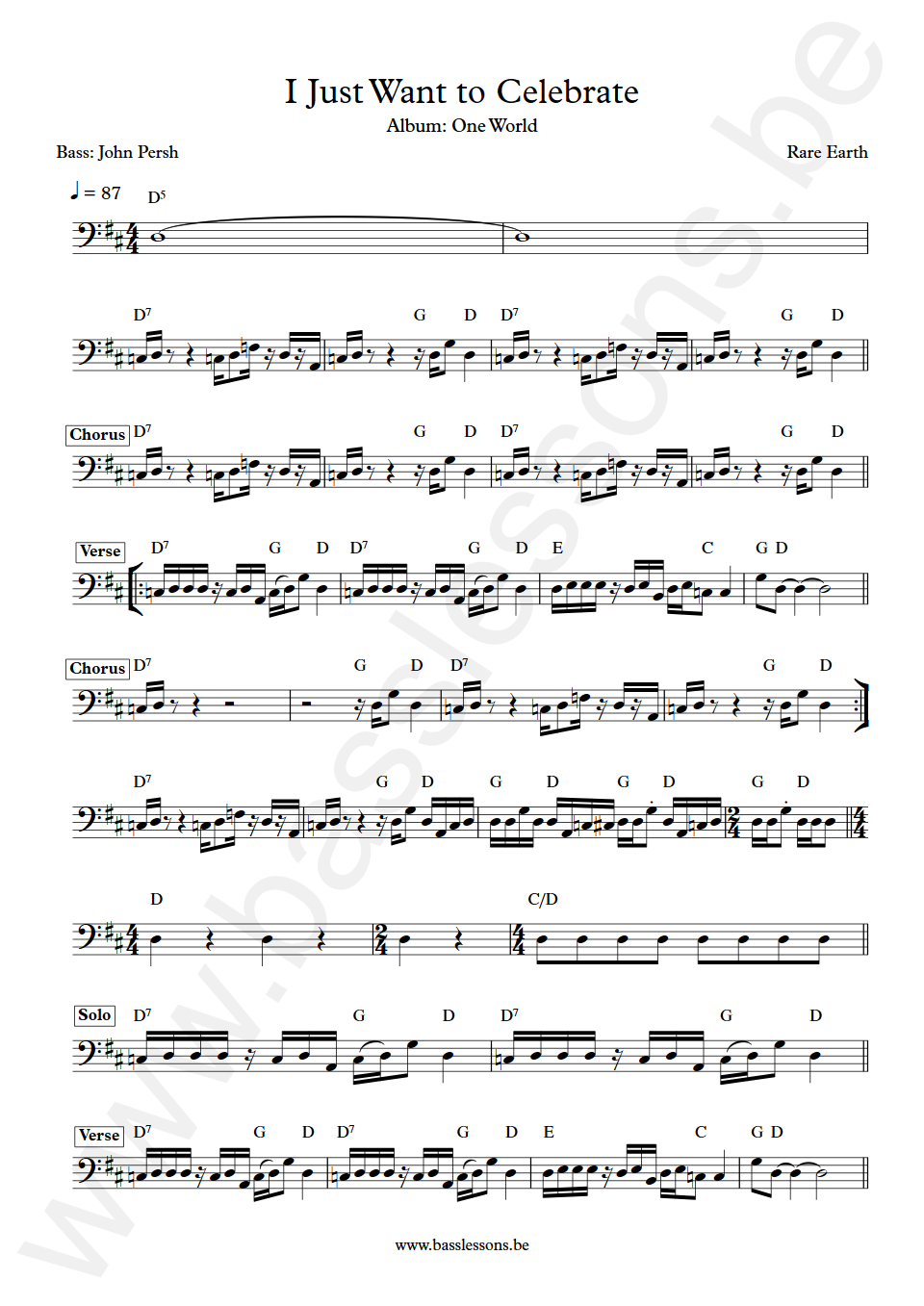 Rare Earth I Just Want to Celebrates John Persh Bass Transcription