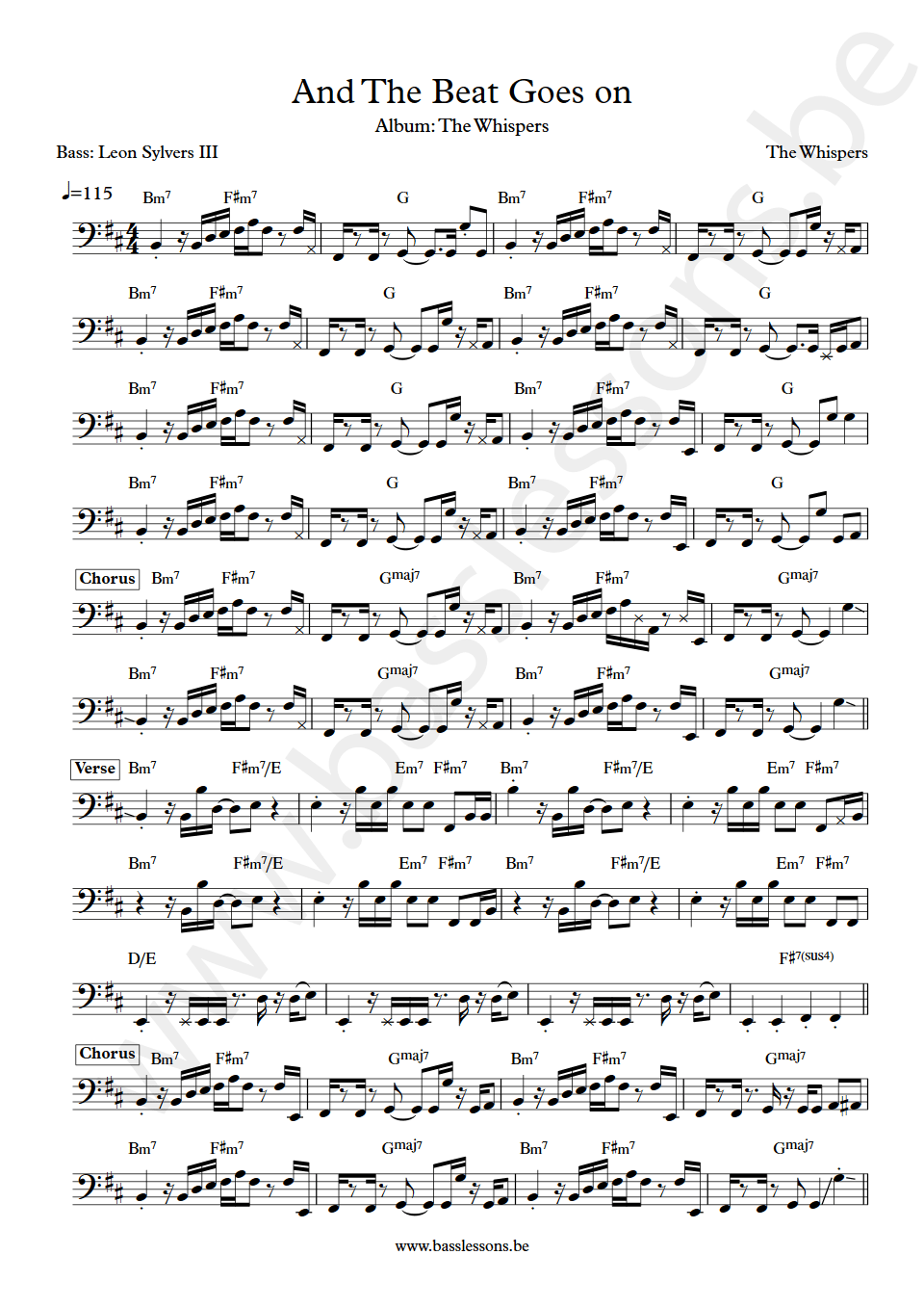 The whispers And the beat goes on Leon Sylvers III bass transcription