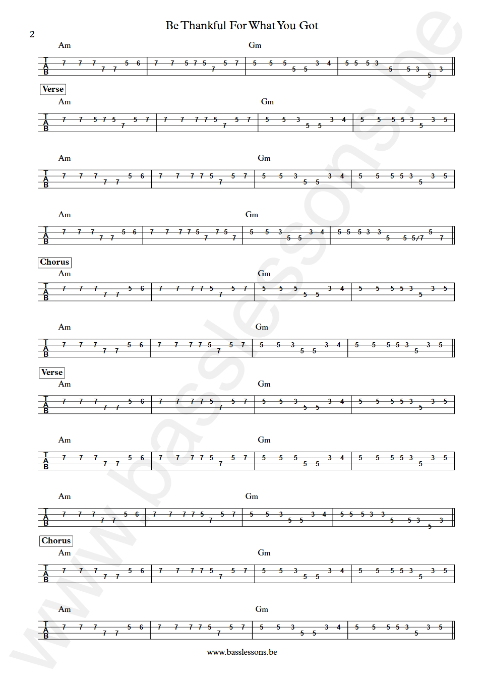 Sade Be Thankful For What You Got Paul S. Denman Bass Tab part 2
