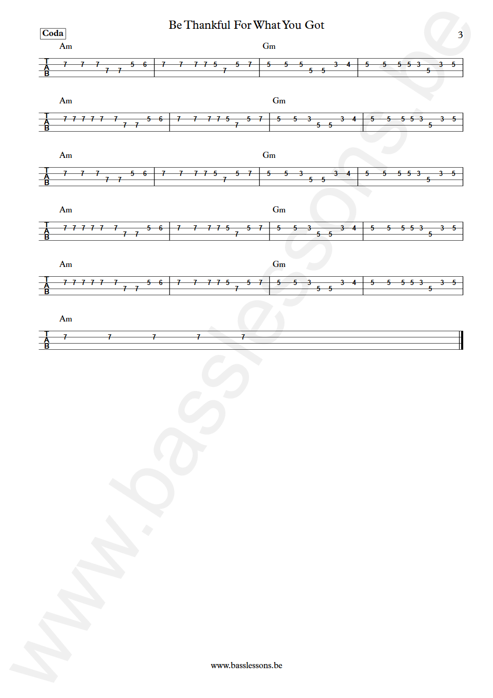 Sade Be Thankful For What You Got Paul S. Denman Bass Tab part 3