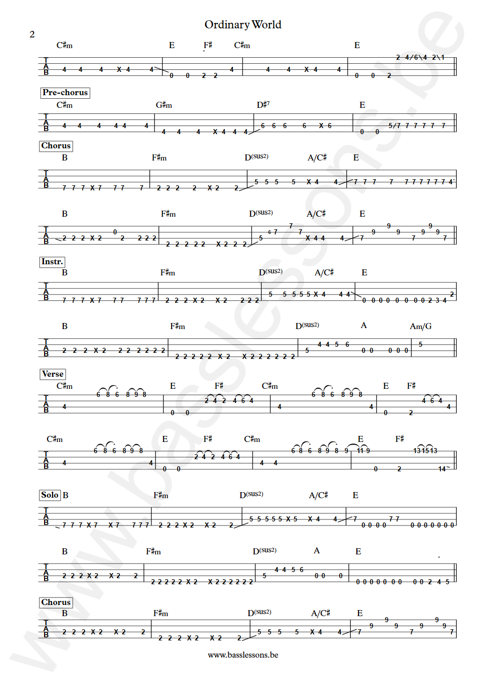 Duran Duran Ordinary World John Taylor Bass Tabs part 2