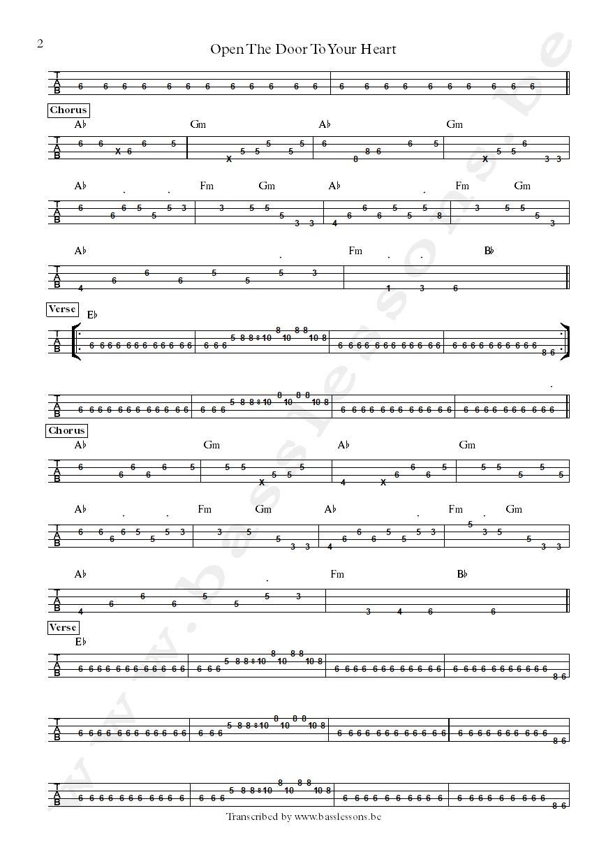 Betty Wright open the door to your heart bass tab part 2