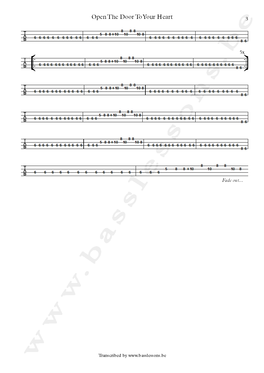 Betty Wright open the door to your heart bass tab part 3