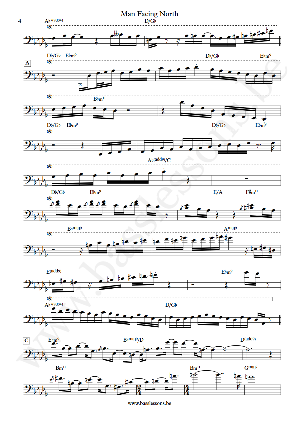 Yellowjackets Man facing north Jimmy Haslip bass Transcription part 4