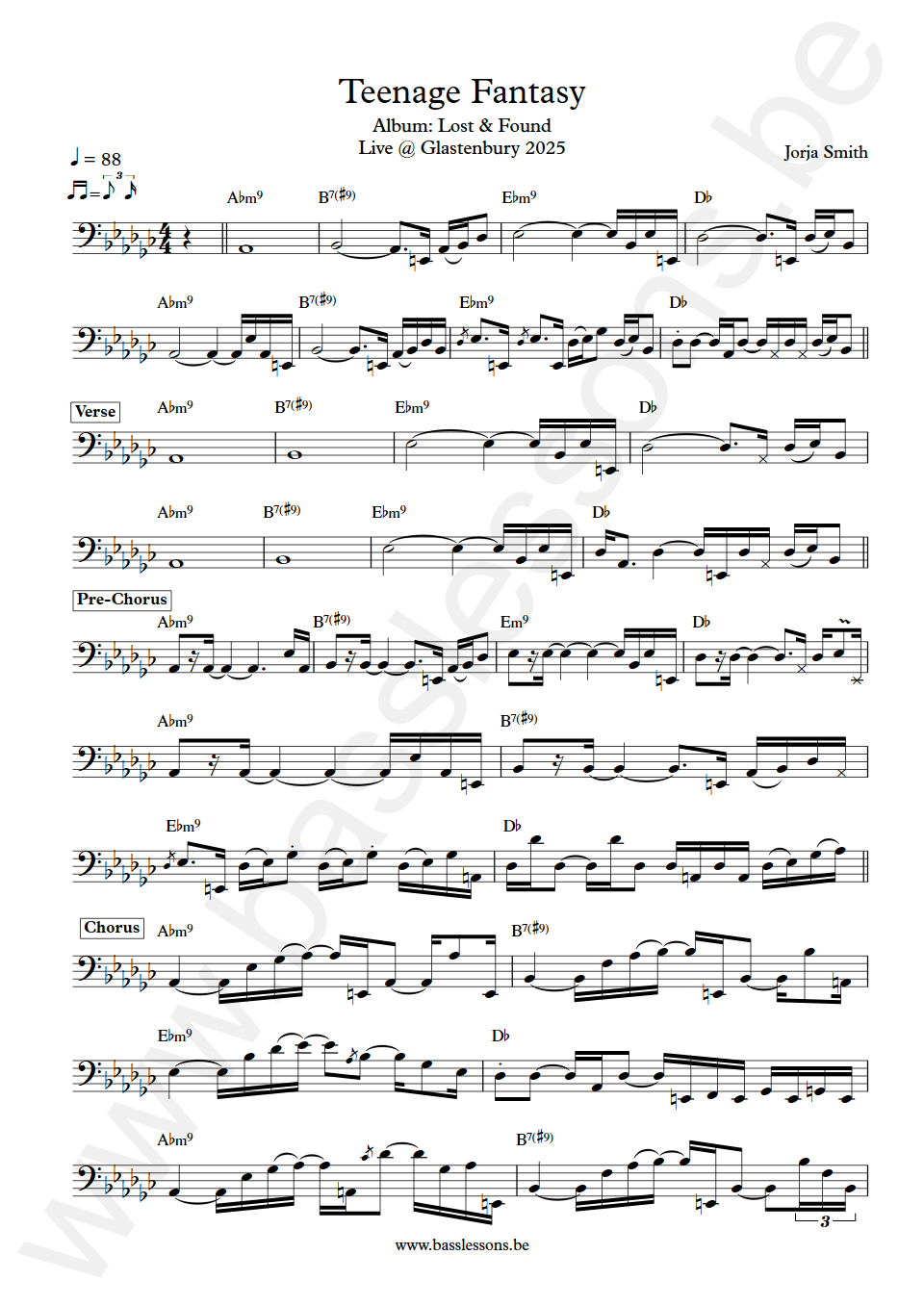 Jorja Smith Teenage Fantasy Bass Transcription