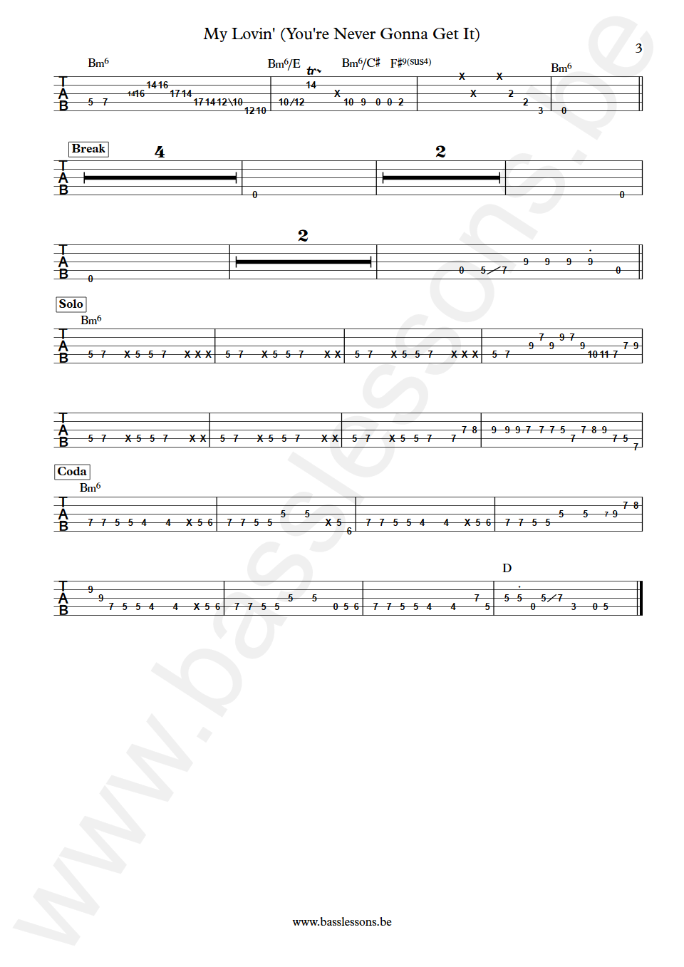 En Vogue My Lovin Bass Tabs part 3