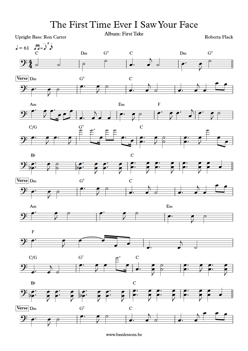 Roberta Flack The First Time Ever I Saw Your Face Ron Carter Bass Transcription