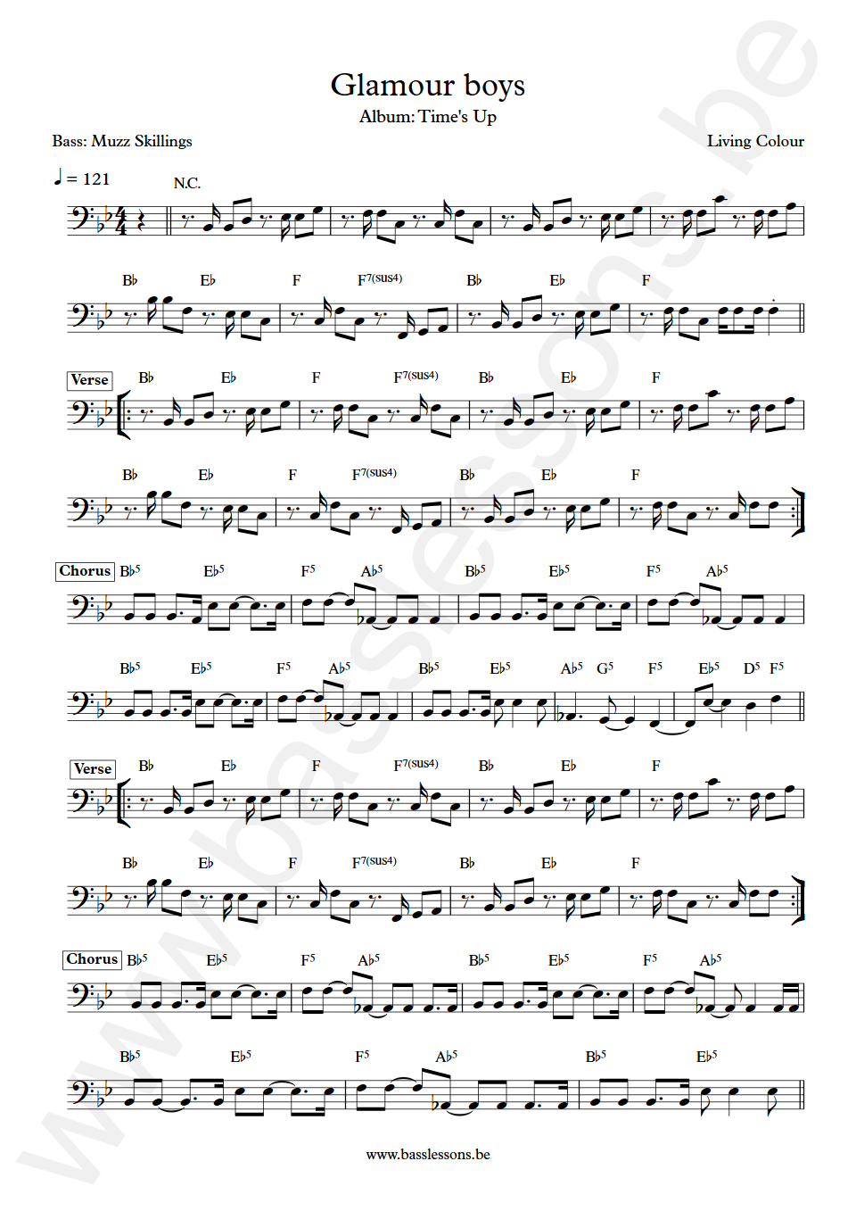 Living Colour Glamour boys Muzz Skillings Bass Transcription