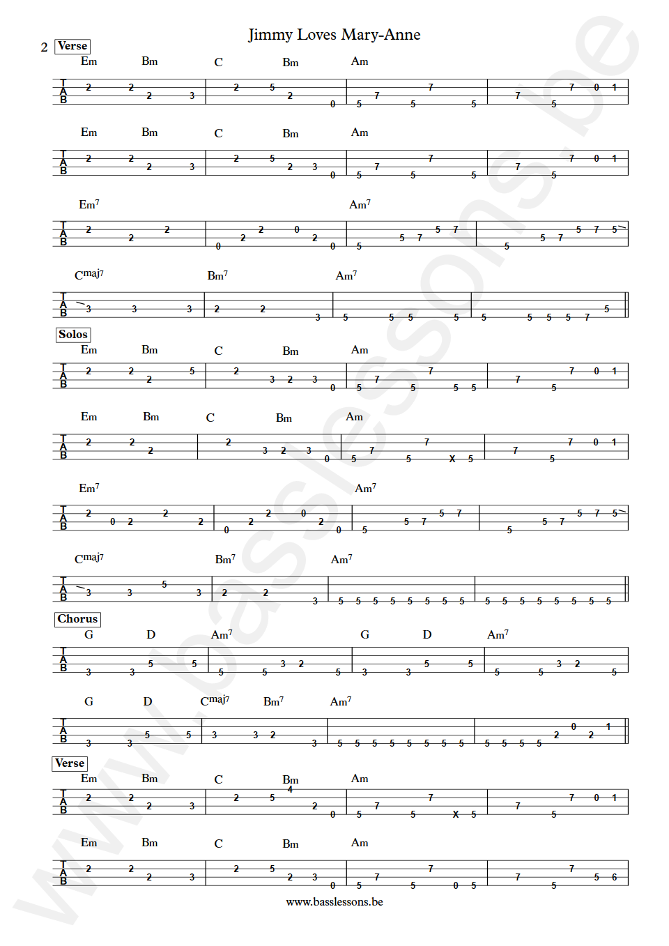 Looking Glass Jimmy Loves Mary-Anne Pieter Sweval Bass Tabs part 2