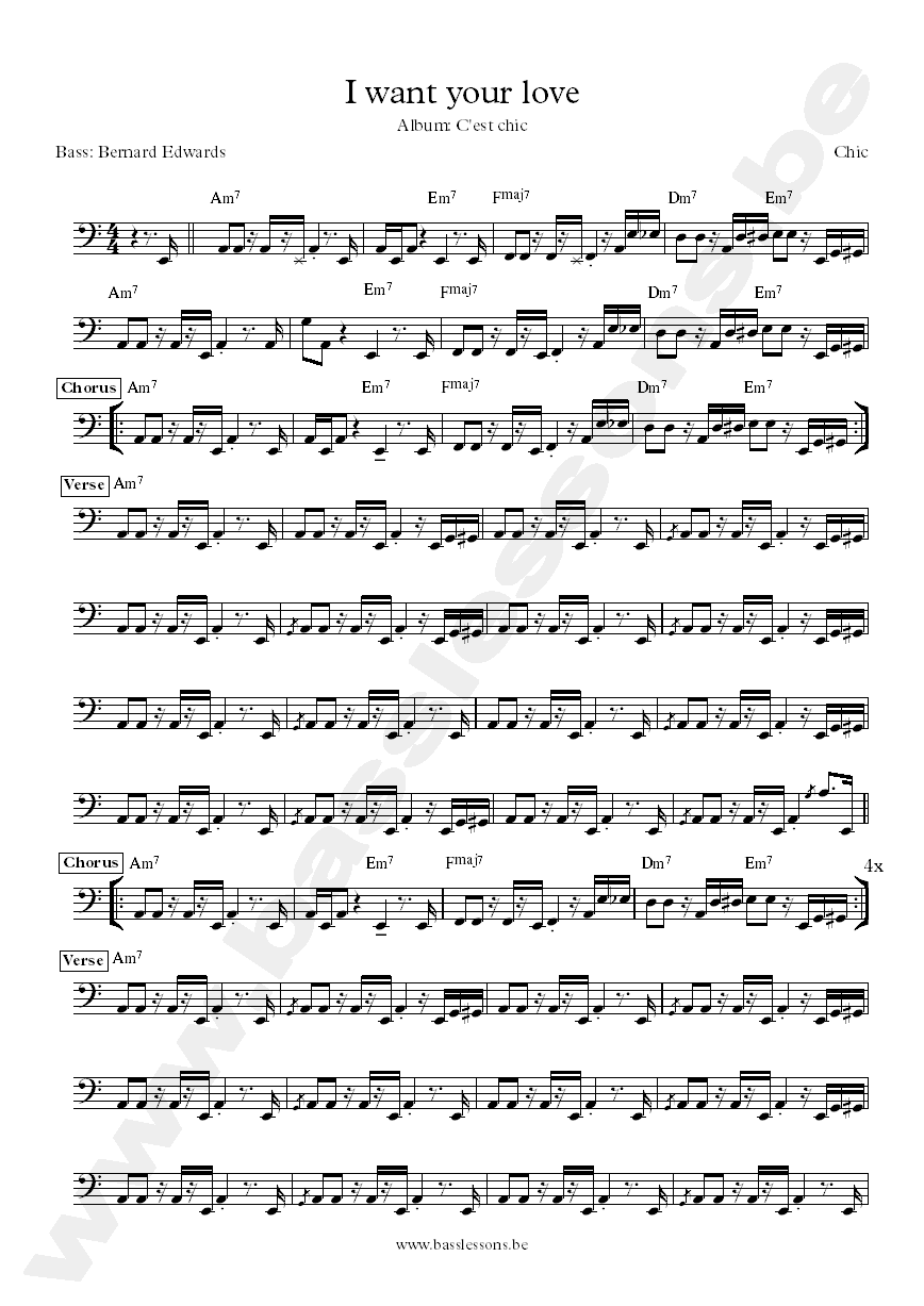 chic I want your love Bernard Edwards bass transcription