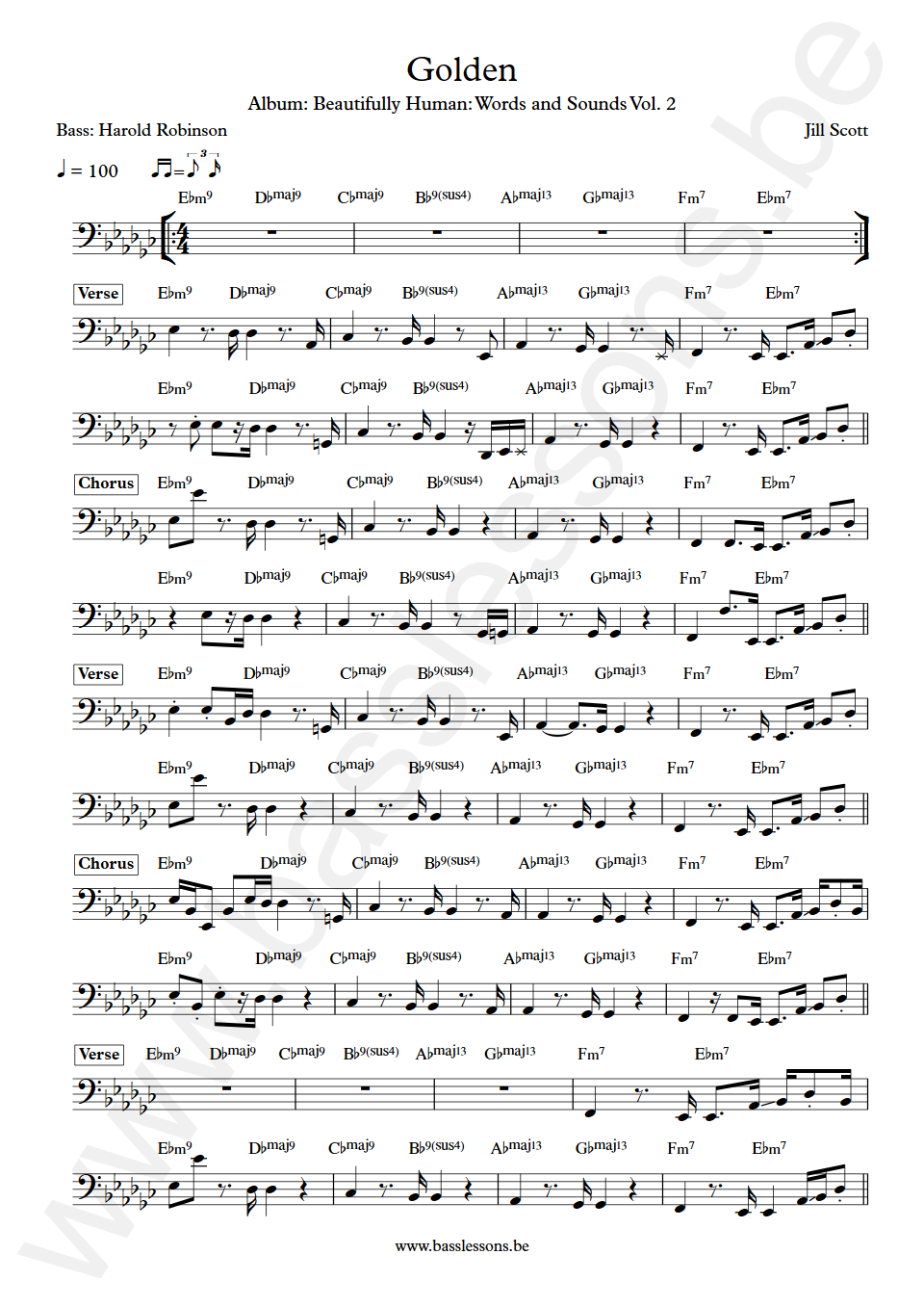 Jill Scott Golden Harold Robinson Bass Transcription
