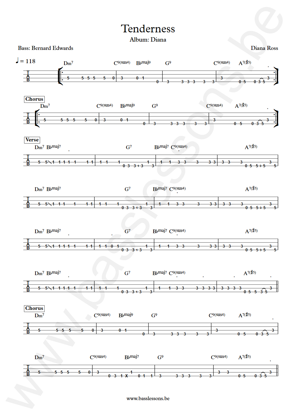 Diana Ross Tenderness Bernard Edwards Bass Tabs