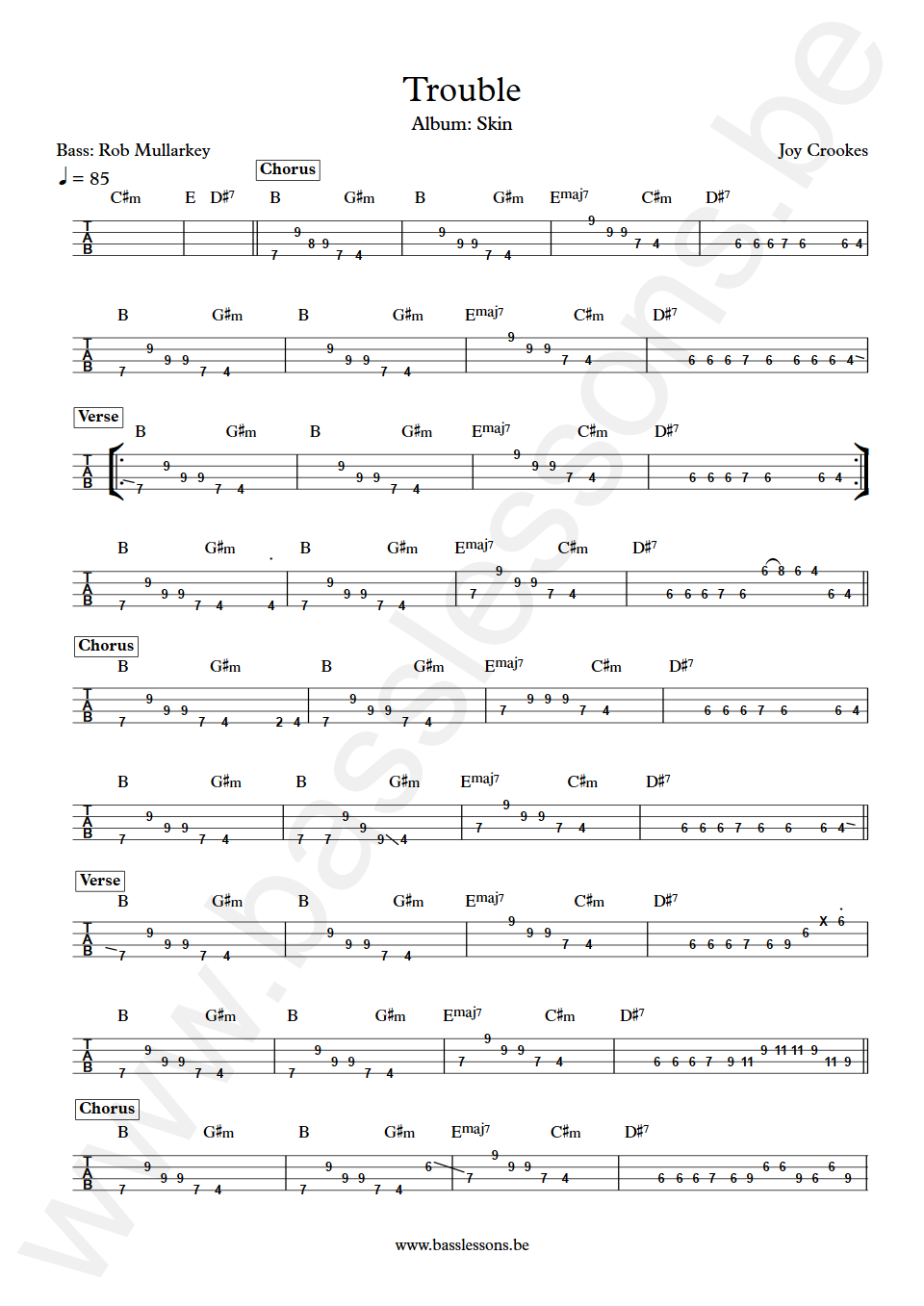 Joy Crookes Trouble Rob Mullarkey Bass Tabs