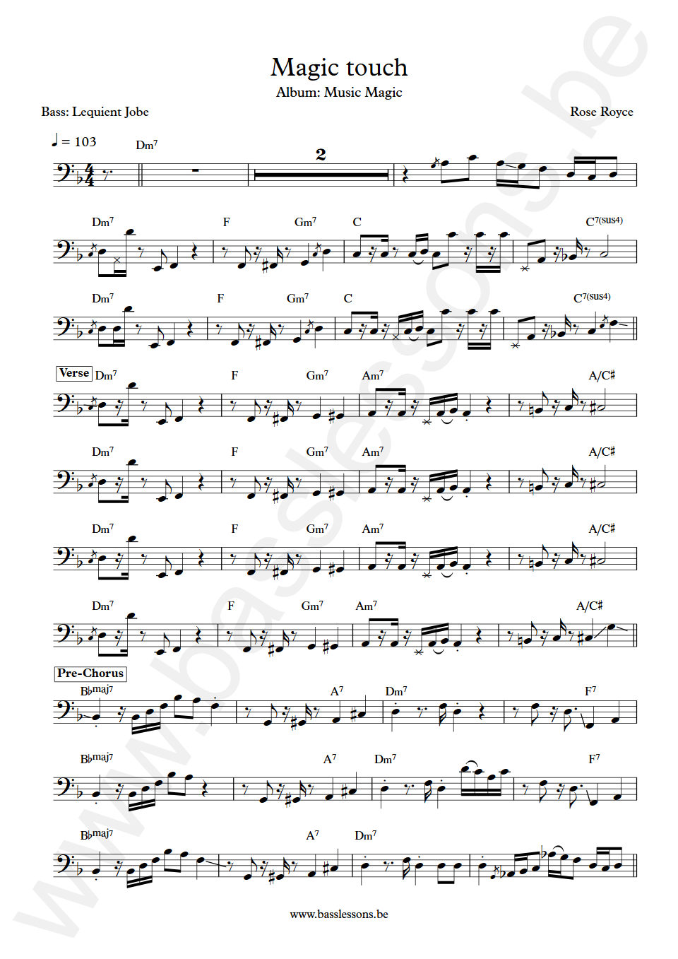 Rose Royce  Magic touch Lequient Jobe Bass Transcription