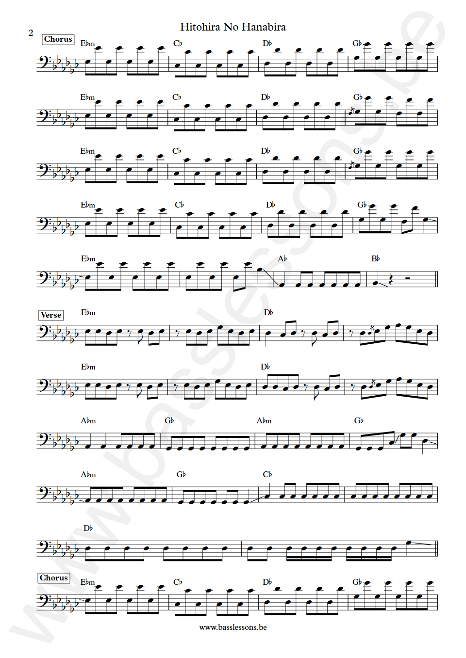 Stereopony Hitohira No Hanabira Nohana Kitajima Bass Transcription part 2