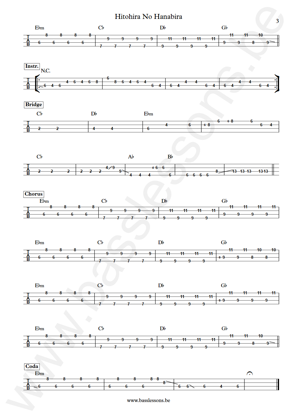 Stereopony Hitohira No Hanabira Nohana Kitajima Bass Tabs part 3