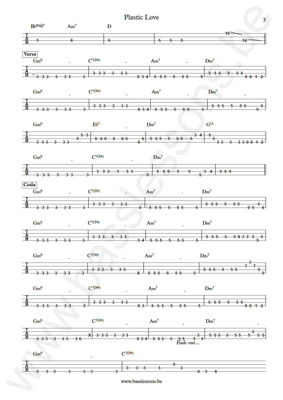 Mariya Takeuchi Plastic Love Koki Ito Bass Tab part 3