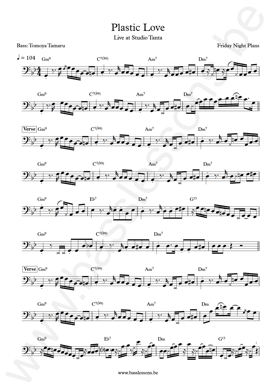 Friday Night Plans Plastic Love Tomoya Tamaru Bass Transcription
