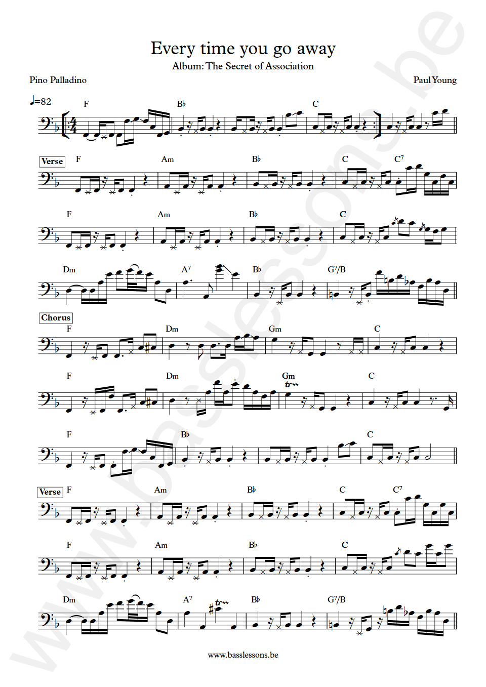 Paul Young Everytime you go away Pino Palladino Bass Transcription