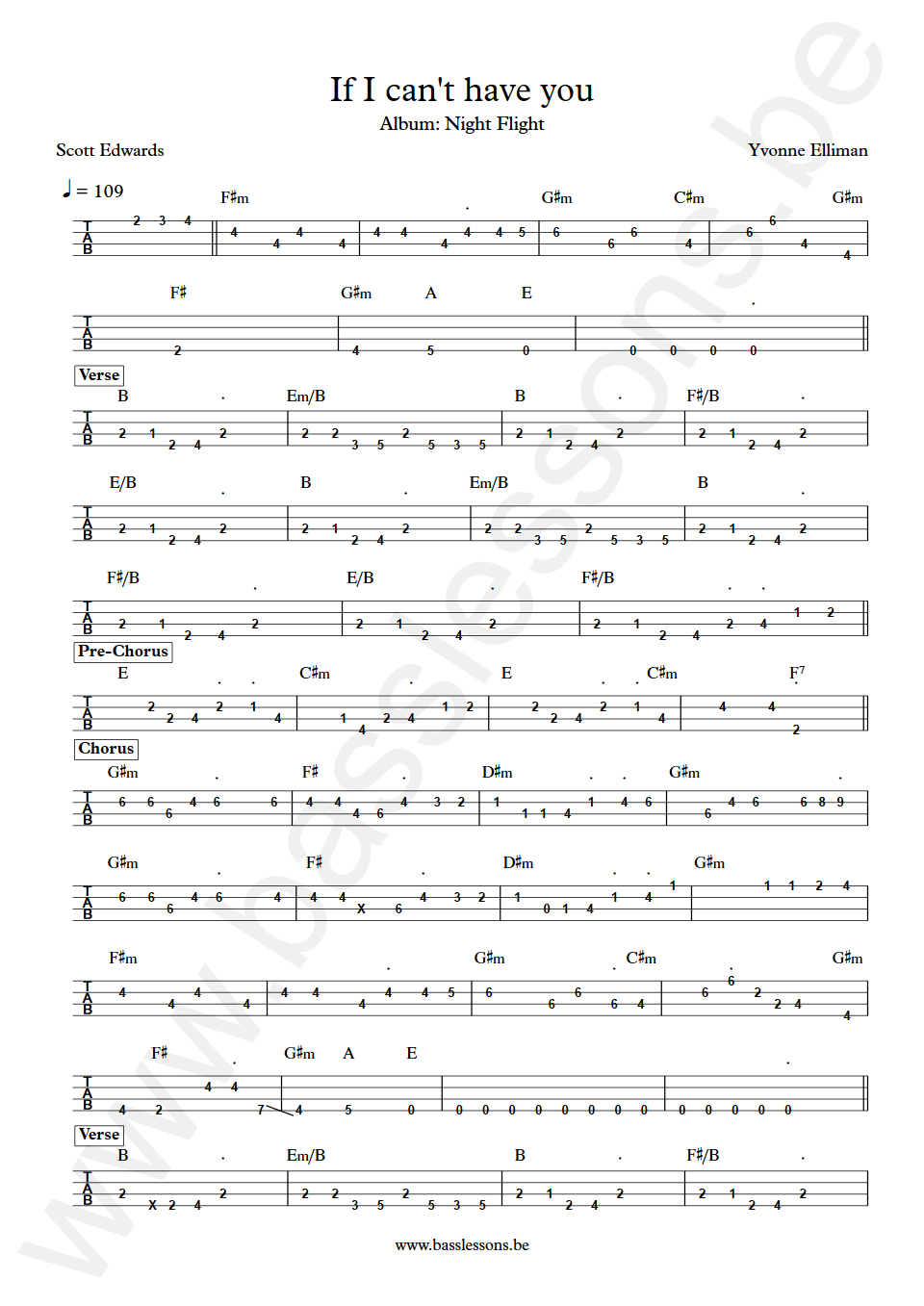 Yvonne Elliman If i can't have you Scott Edwards Bass Tabs