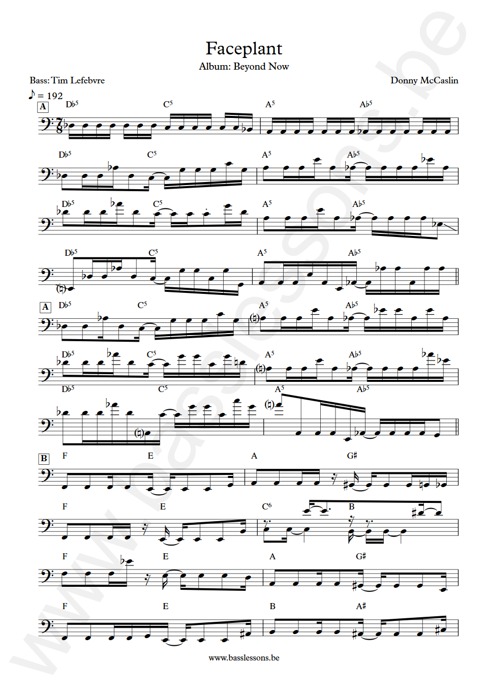 Donny McCaslin  Faceplant Tim Lefebvre Bass Transcription