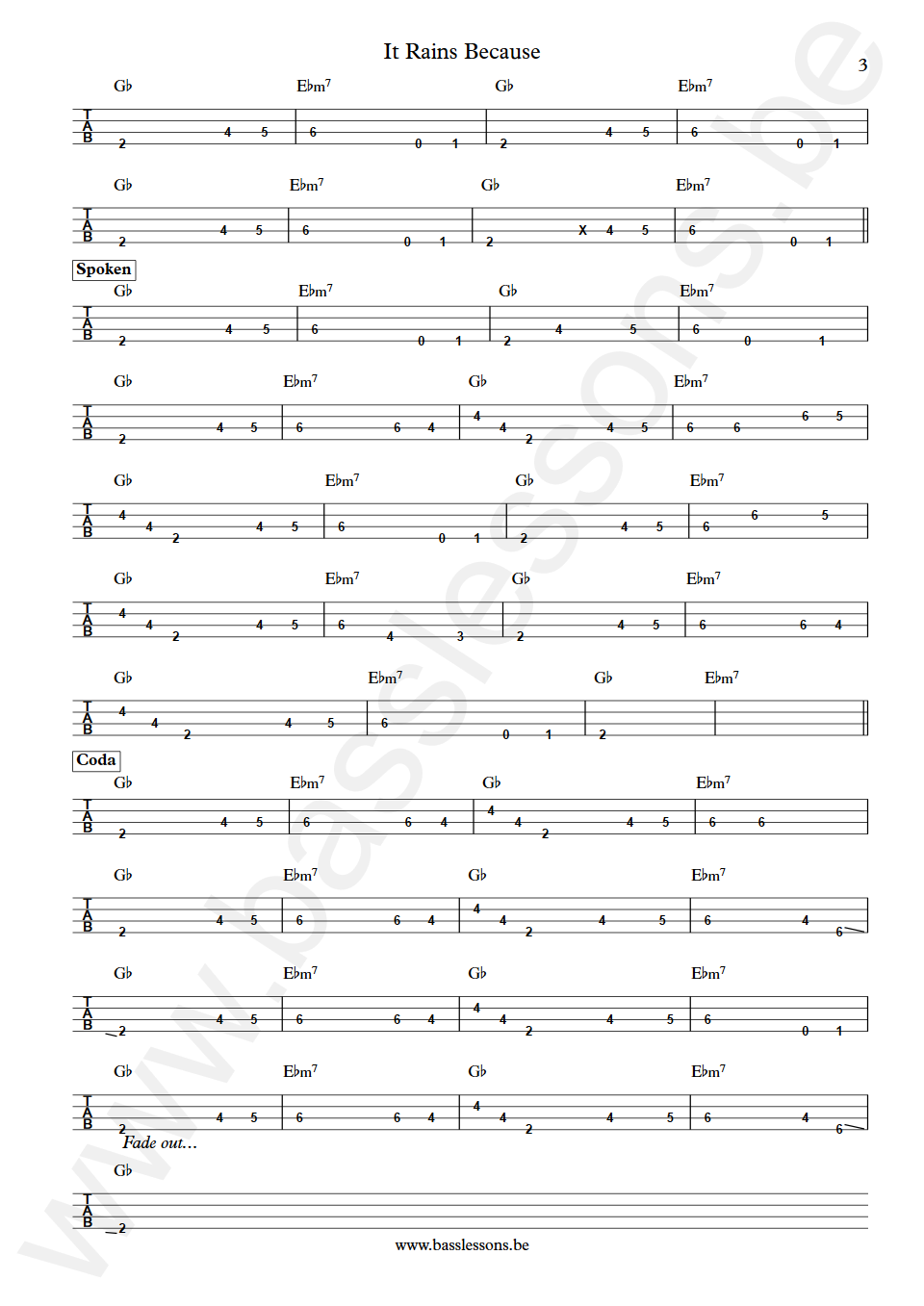 Caroline Crawford It Rains Because Ted Waterhouse Bass Tab part 3